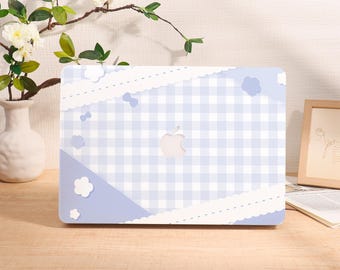 Cute Purple Plaid Personalized 2024 Macbook Case, Air 11 13 15 Pro 14 16 Cover, 13"/14"/15"/16" Inch Sleeve, Laptop Custom Name Text Case