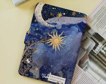 Stern Mond Illustration personalisierbar Paperwhite 1/2/3/4,Kindle 2019/2022,Kindle Paperwhite Hülle,Kindle 12th Gen,Paperwhite 6"/7",Geschenk für Mama