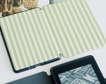 Green Vertical Striped Customized Paperwhite 1/2/3/4,Kindle 2019/2022,Kindle Paperwhite Case,Kindle 12th Gen,Paperwhite 6&quot;/7&quot;,Gift for Her