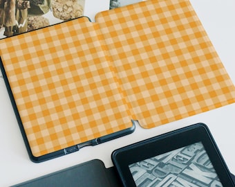 Orange and White Checkered Customized For Paperwhite 1/2/3/4, Kindle 2019/2022, Kindle Paperwhite Case, Kindle 12th Gen, Paperwhite 6"/7"