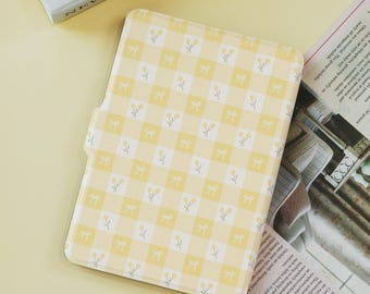 Yellow Grid Flowers Bows Kindle Case Customized for Paperwhite 1/2/3/4, Kobo Cover, Kindle Paperwhite Case,  Kobo Cover, Paperwhite 6"/7"