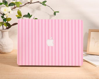 Pink White Striped Personalized 2024 Macbook Case, Air 11 13 15 Pro 14 16 Cover, 13&quot;/14&quot;/15&quot;/16&quot; Inch Sleeve, Laptop Custom Name Text Case