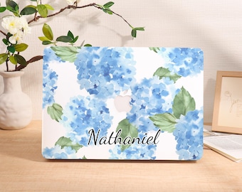 Blue Hydrangeas Personalized 2024 Macbook Case, Air 11 13 15 Pro 14 16 Cover, 13&quot;/14&quot;/15&quot;/16&quot; Inch Sleeve, Laptop Custom Name Text Case