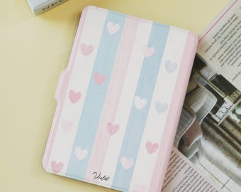 Pastel Heart Stripes Customized Paperwhite 1/2/3/4,Kindle 2019/2022,Kindle Paperwhite Case,Kindle 12th Gen,Paperwhite 6"/7",Gift for Mom