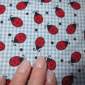 Vintage Lady Bug /blue squares Cotton From Cranston Printworks-Swartz-Liebman 60&quot; by half yard