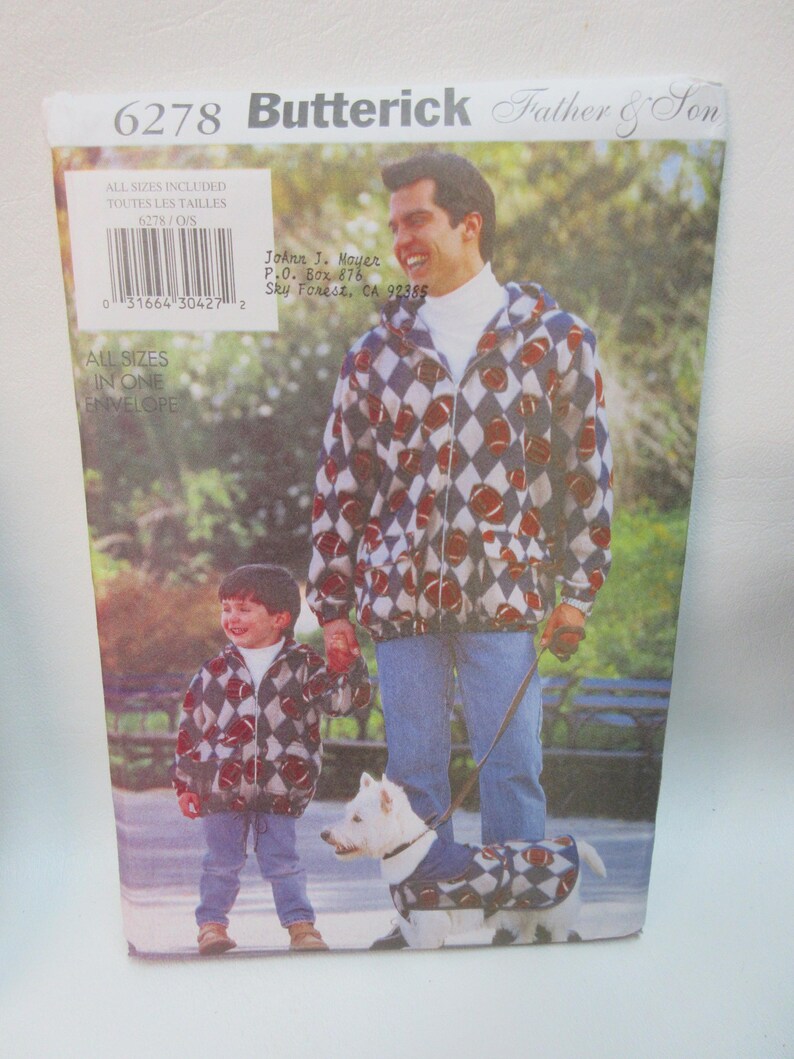Father Son Pattern Butterick Pattern - 6278 Father and Son Jackets Plus Bonus Jacket for ...