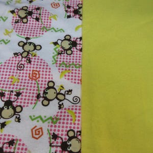 Flannel - Two flannels - Monkies on white with pink and Bright Yellow - 100% cotton by the half yard