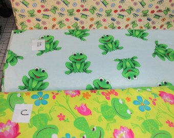 Flannel fabrics - Frogs, frogs and frogs. Three prints to choose from. by the half yard