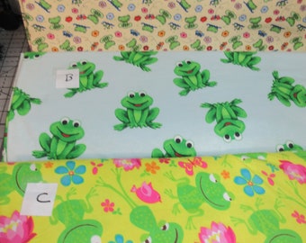 Flannel fabrics - Frogs, frogs and frogs. Three prints to choose from. by the half yard