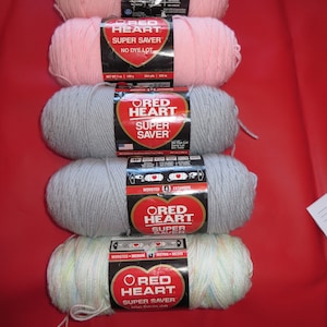 Red Heart Super Saver 100% acrylic Yarn 4 colors :Blue, Grey, Pink, Pastel multi Ounces vary