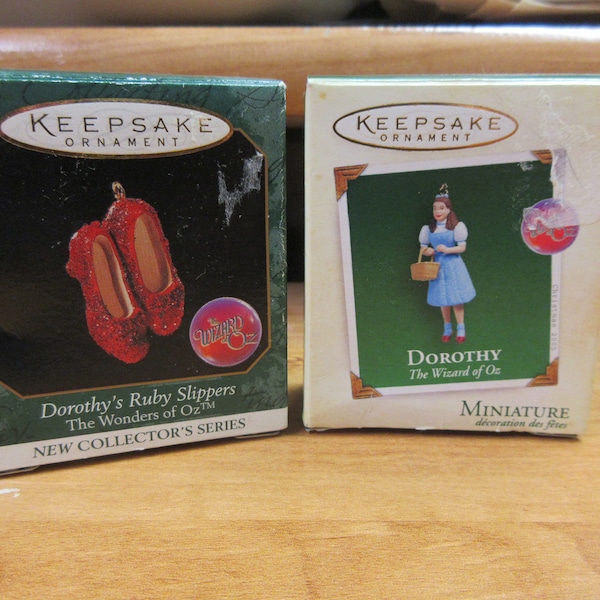 Hallmark Keepsake Miniature ornaments Dorothy 2005 & Dorothy's Ruby slippers 1998