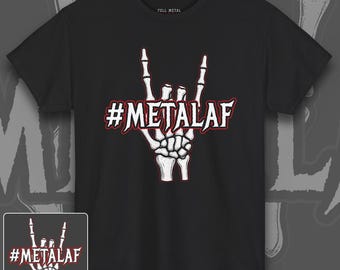 Zwaar metalen T-shirt #METALAF | Uniseks | Metalhead Hashtag-T-shirt | Cadeau fan metalmuziek | T-shirt van zwaar metaal | T-shirt met metalen hoorns
