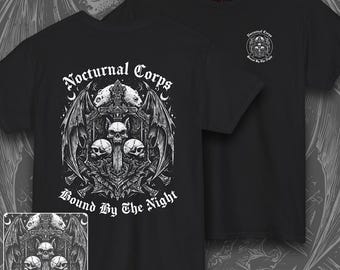 Nachtkorps T-shirt | Uniseks pasvorm | Horror occult grafisch shirt | Horror-T-shirt | Gotisch shirt | T-shirt Skull & Moon