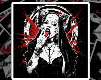 Sticker metalen non | Gotische horror | Satanische kunst | Zwarte metalen sticker | Heksenvibes | Sticker zwaar metaal