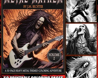 Metal Mayhem 2: Uma aventura de colorir Heavy Metal de 50 páginas | Livro de colorir Heavy Metal | Download digital | Páginas para colorir para imprimir | PDF