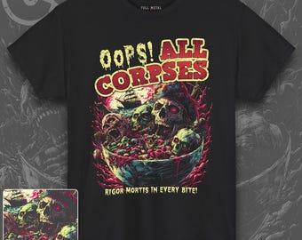 Oeps! ALLE LIKKEN! - Uniseks T-shirt | Death Metal Zombie-T-shirt | Zombie-horrorshirt | T-shirt met horrorparodie | Shirt met donkere humor | Satire op zombiegraan