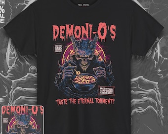 Demoni-O's Cereal T-shirt - uniseks | T-shirt Horror Cereal Box | Grappig demonenshirt | Horror T-shirt met print | T-shirt met horrorparodie | T-shirt met donkere humor