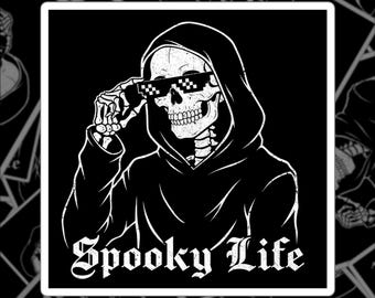 Sticker griezelig leven | Goth-memesticker | Gotische sticker skelet | Horrorsticker | Grappige gothic-sticker