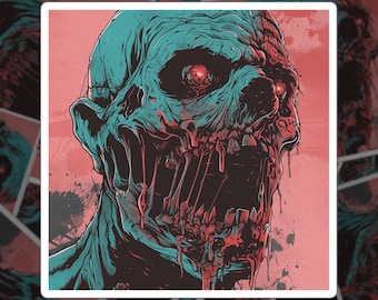 Zombie Square Stickers | Horror Decal | Macabre Vinyl Sticker | Undead Vinyl Sticker for Horror Fans | Horror Monster Decal
