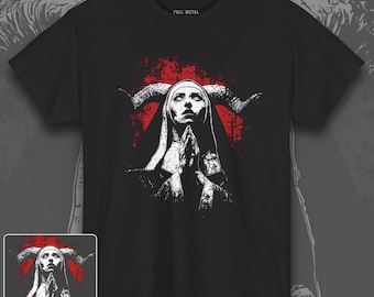 Donkergotische non, uniseks T-shirt | Gotische horror | Zwart metalen overhemd | Satanische kunst | Occult shirt | Heksenvibes | Zwaar metalen overhemd