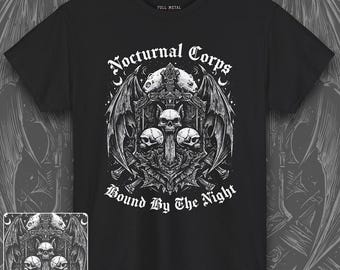 Nocturnal Corps T-shirt - print op voorkant | Horror occult grafisch shirt | Halloween-horror-T-shirt | Gotisch T-shirt | T-shirt Skull & Moon |