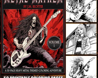 Metal Mayhem: Uma Aventura de Colorir Heavy Metal com 50 Páginas | Livro de Colorir Heavy Metal | Páginas para Colorir para Imprimir | Download Digital | PDF