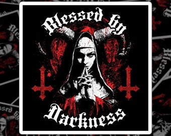 Gezegend door Duisternis Vierkante Sticker | Sticker satanische kunst | Gotische non-sticker | Zwarte metalen sticker | Witchy Vibes