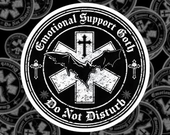 Emotional Support Goth Round Sticker | Funny Goth Sticker | Goth Humor | Parody Sticker | Spooky Decal