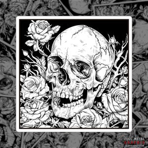 Gothic Skull Flower Sticker | Gothic Decal | Floral Skull Vinyl Sticker | Gothic Horror Art | Dark Aesthetic Macabre Sticker