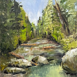 Cavitt Creek-ORIGINAL Plein Air Oil Painting with Palette Knife 16x20 Stretched Gallery-Wrapped Canvas Unframed