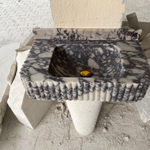 Hand Carved Calacatta Viola Marble Sink: Custom Washbasin