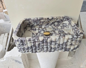 Calacatta Viola Marmor Waschbecken, Wandhalterung Rechteck Bauernhaus Waschbecken
