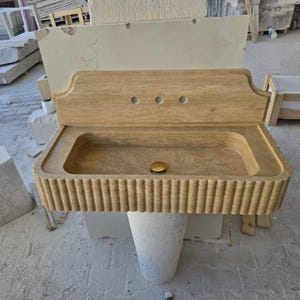 Handmade Travertine Marble Sink with Backsplash: Luxury Bathroom Basin