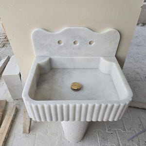Weißer Carrara Backsplash Marmor Waschbecken, Marmor Waschbecken, Badezimmer Marmor Waschbecken, Aufsatzwaschbecken, Wand Waschbecken