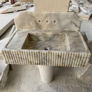 Gold Marble Sink ,Calacatta Viola Marble Sink, Floating Sink with Backsplash, Marble Sink Vanity, Powder Room Sink, Wall Mounted Sink