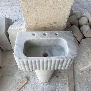 Calacatta White Marble Sink Wall Mount Marble Sink Marble Bathroom Sink Powder Room Sink Custom Vanity Top Natural Stone Marble Sink