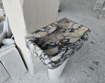 Pia de mármore Calacatta Viola: suporte de parede para lavabo antigo