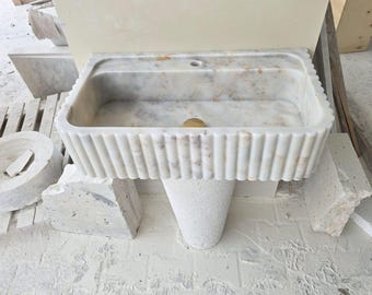 Handmade Calacatta Viola  Gold Marble Wall Mount Bathroom Sink