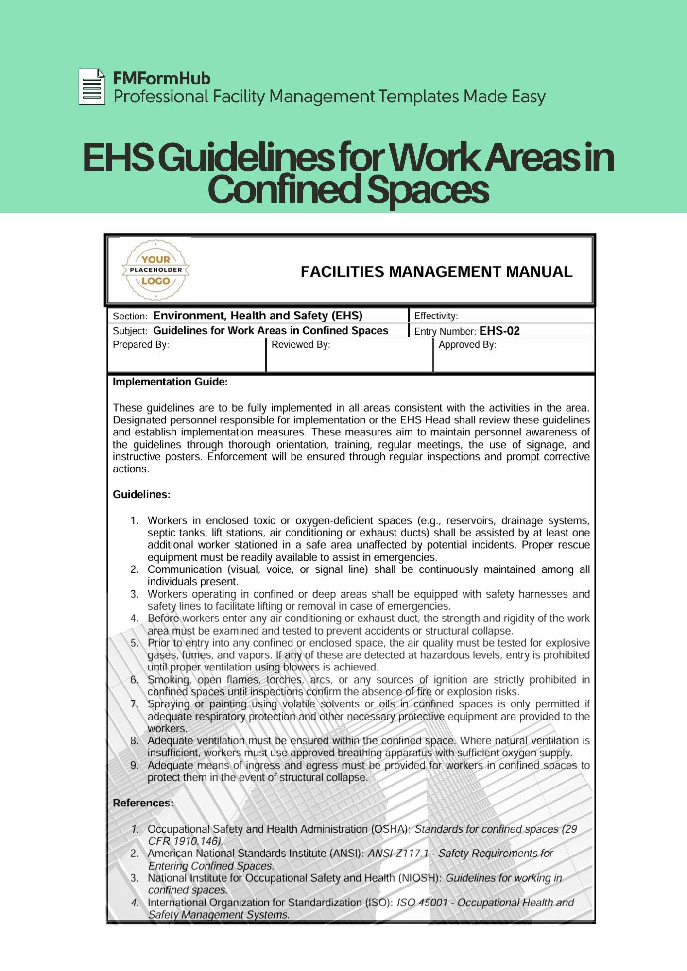 EHS Guidelines for Work Areas in Confined Spaces (safety Standards for ...