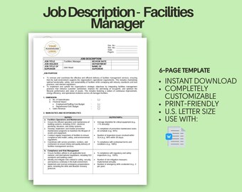 Job Description - Facilities Manager ( Job Specification for Facilities Manager, Job Responsibilities,  Job Profile, Core Competencies, KPI)