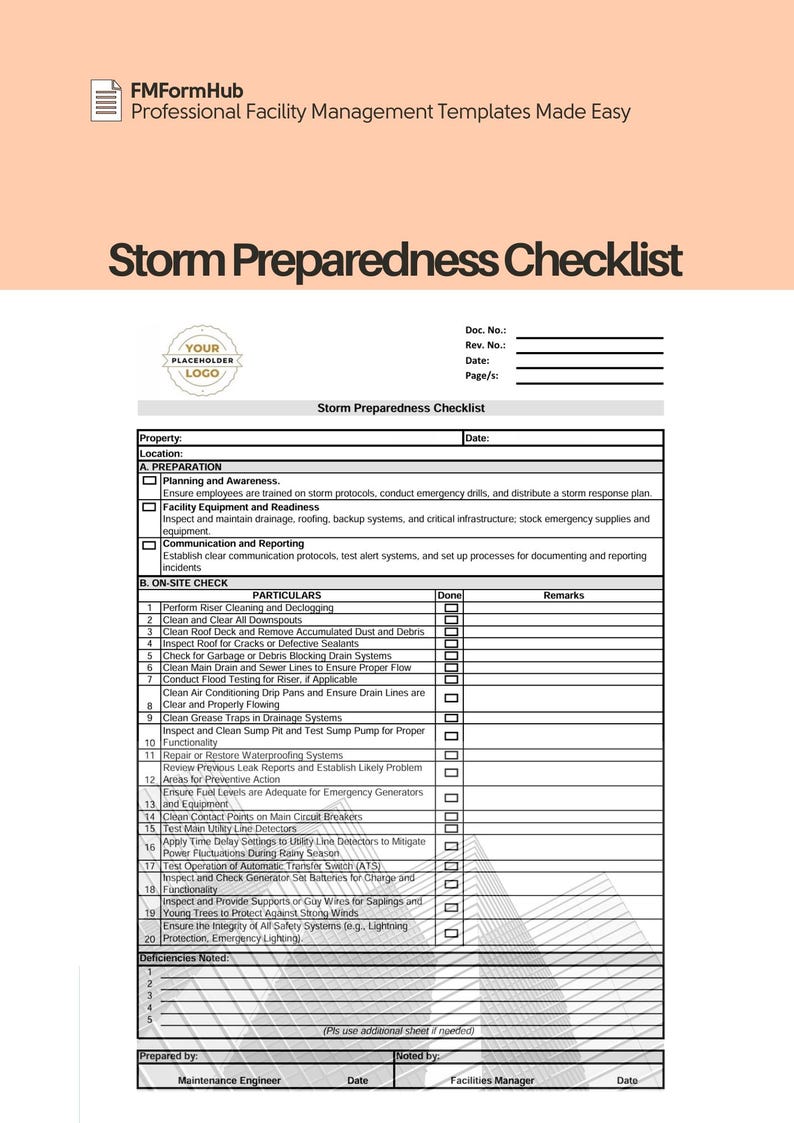 Weather Checklist Sample Storm Preparedness Checklist (severe Weather Preparation Guide, Storm ...