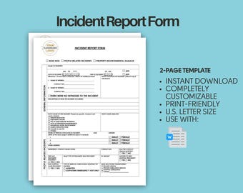 Incident Report Form (Workplace Incident Report Template, Accident Report Form, Incident Record Template, Incident Tracking Form)