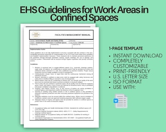 EHS Guidelines for Work Areas in Confined Spaces (Safety Standards for Confined Spaces, Entry Protocols, Confined Space Entry Safety Plan)
