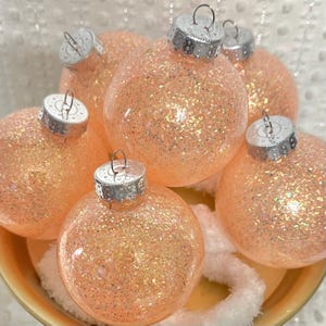 6 Pack Elegant Iced Peach Mylar Glitter Ornaments/Easter Valentines Christmas Ornaments/Glitter Ornament/Tree Ornaments