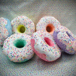 Candyland Faux Bake Jumbo Iced & Glittered Donuts 6.5”
