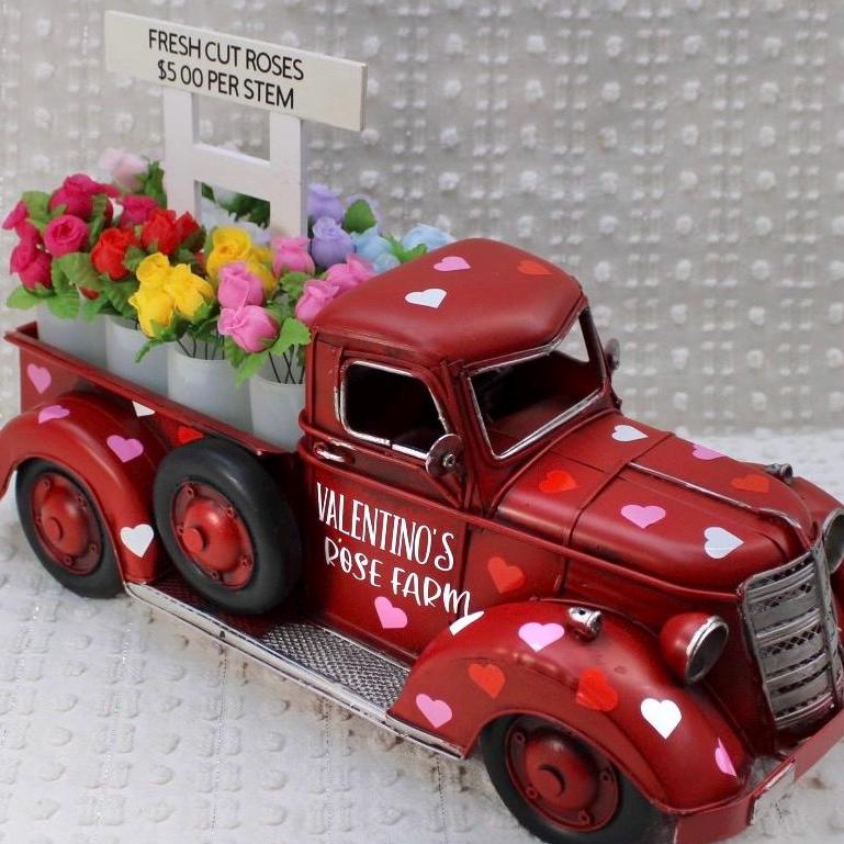Personalized Large Red Metal Truck With Hearts, Buckets of Roses, Ladder and Sign. - Etsy Personalized Large Red Metal Truck With Hearts, Buckets of Roses, Ladder and Sign. - Etsy