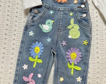 Easter Denim Overalls: Crocheted Appliqué Outfit