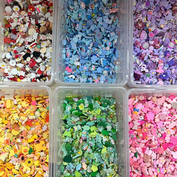 60/120 Random Mix or Solid Color Charms, Kawaii, Decoden, Cabochons, Junk Charms, Sensory Bin Mixers
