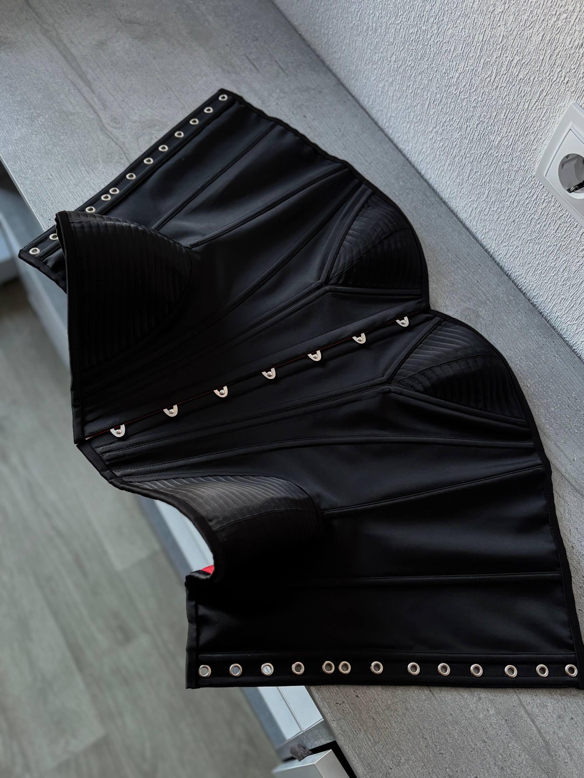 Black Satin Corset With Front Busk Closure and Back Lacing, Curved ...