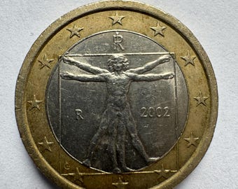希少な 1 EUR ユーロコイン 2002 イタリア - ウィトルウィウス的人体図